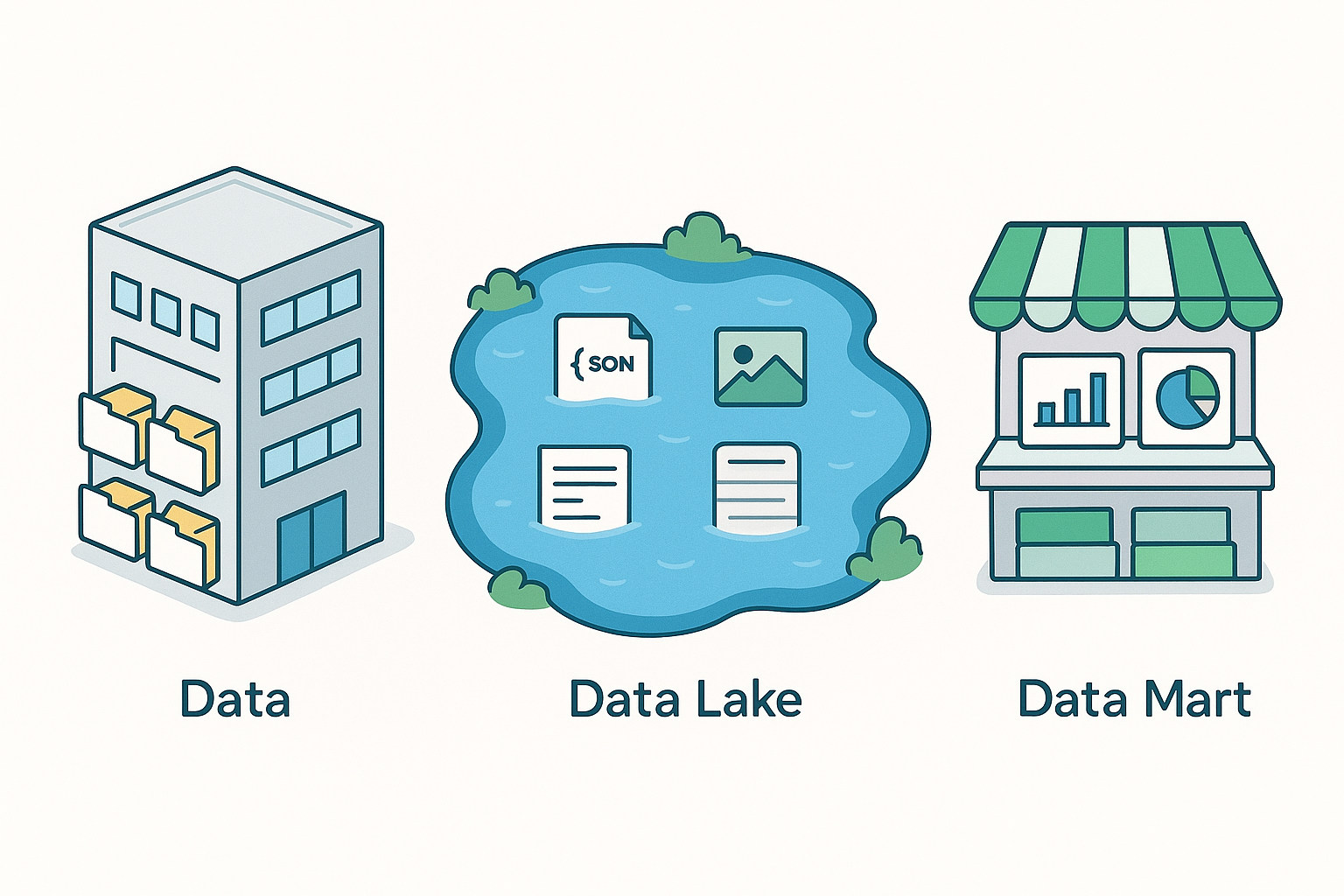데이터 웨어하우스, 데이터 마트, 데이터 레이크 비교